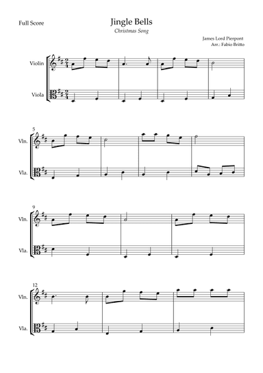 Jingle Bells (Christmas Song) for Violin & Viola Duo (arr. Fabio Britto)