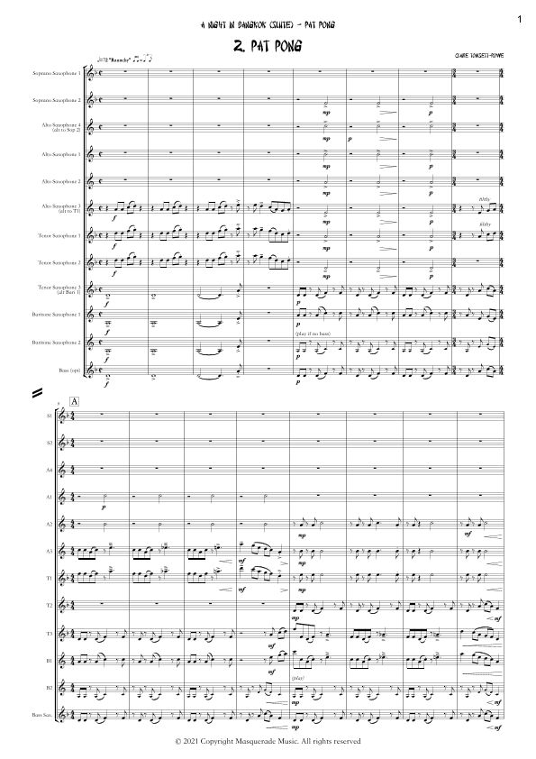 Pat Pong - (an original flexible Sax octet for advanced players) by Claire Tomsett-Rowe