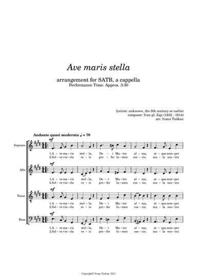 Ave maris stella SATB a cappella E-major (arr. Ivana Tuškan)
