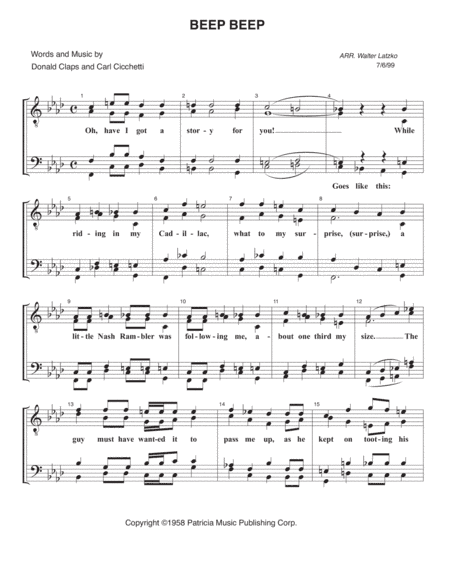 Beep Beep (arr. Walter Latzko)