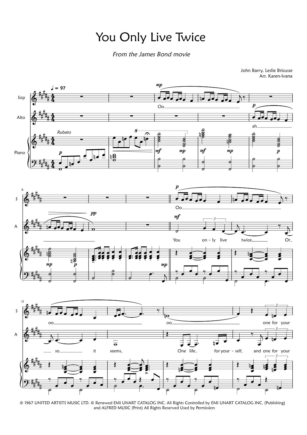 You Only Live Twice (arr. Karen Ivana)