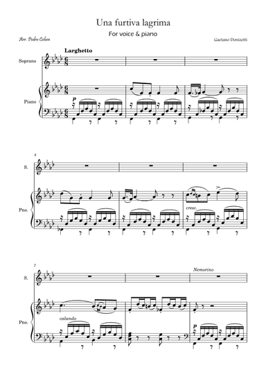 Una Furtiva Lagrima (Soprano in Fm) (arr. Pedro Cohen)