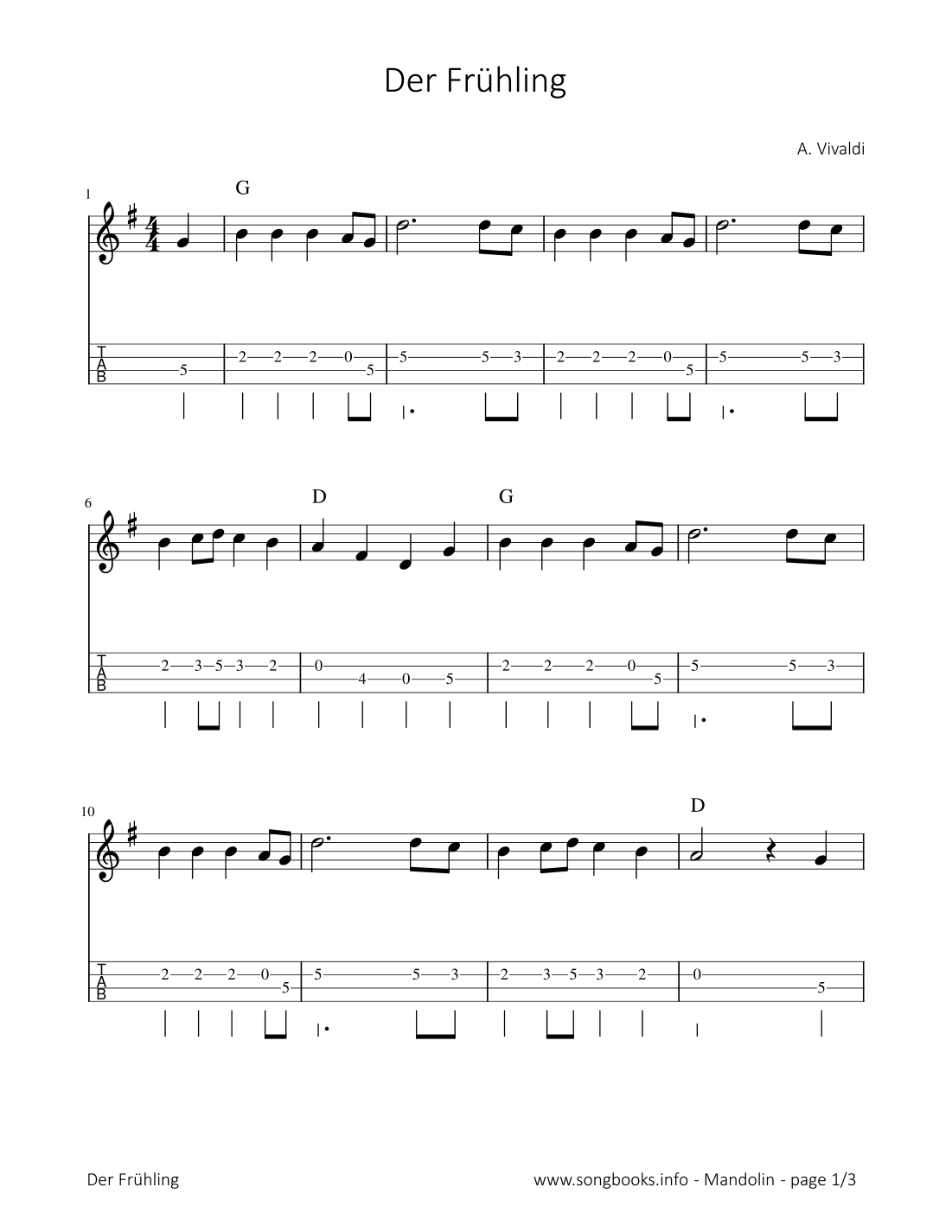 Der Frühling - A. Vivaldi (arr. songbooks.info)