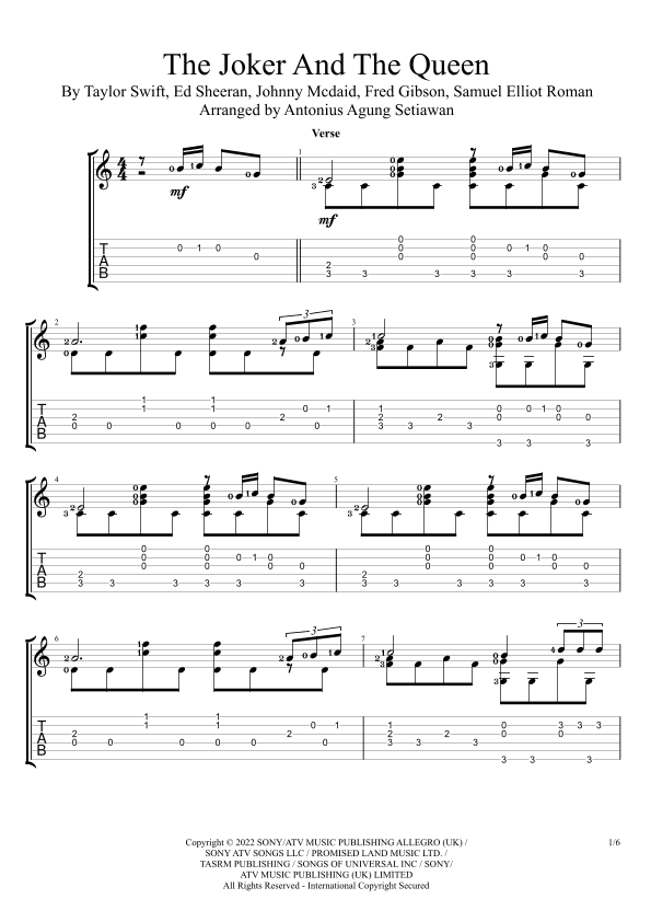 The Joker And The Queen (feat. Taylor Swift) (arr. Antonius Agung Setiawan)
