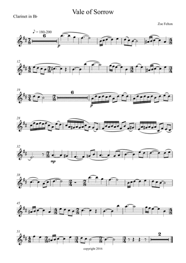 Vale of Sorrow for Clarinet