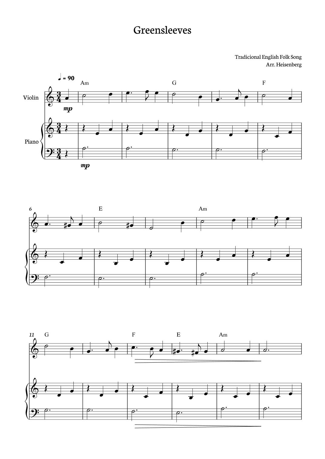 Greensleeves for Violin (arr. Heisenberg)