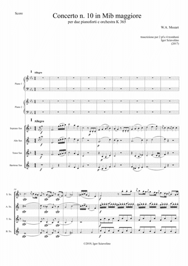 Mozart: Double Concert nr 10 KV365 for 2 Piano and Orchestra - version for 2 Pf and Saxophone Quarte (arr. Igor Sciavolino)