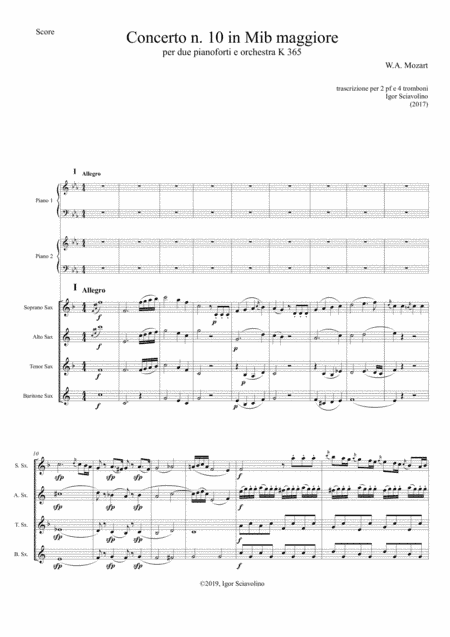 Mozart: Double Concert nr 10 KV365 for 2 Piano and Orchestra - version for 2 Pf and Saxophone Quarte (arr. Igor Sciavolino)