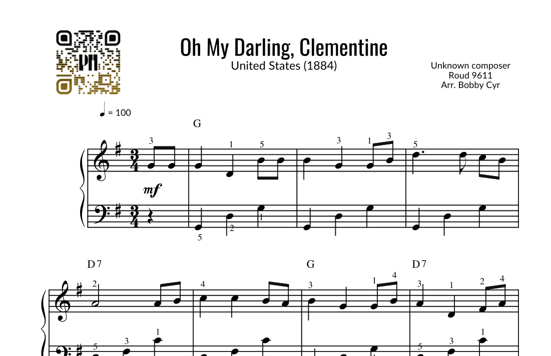 Oh, My Darling Clementine (Easy Piano) (arr. Bobby Cyr - Piano Notion)
