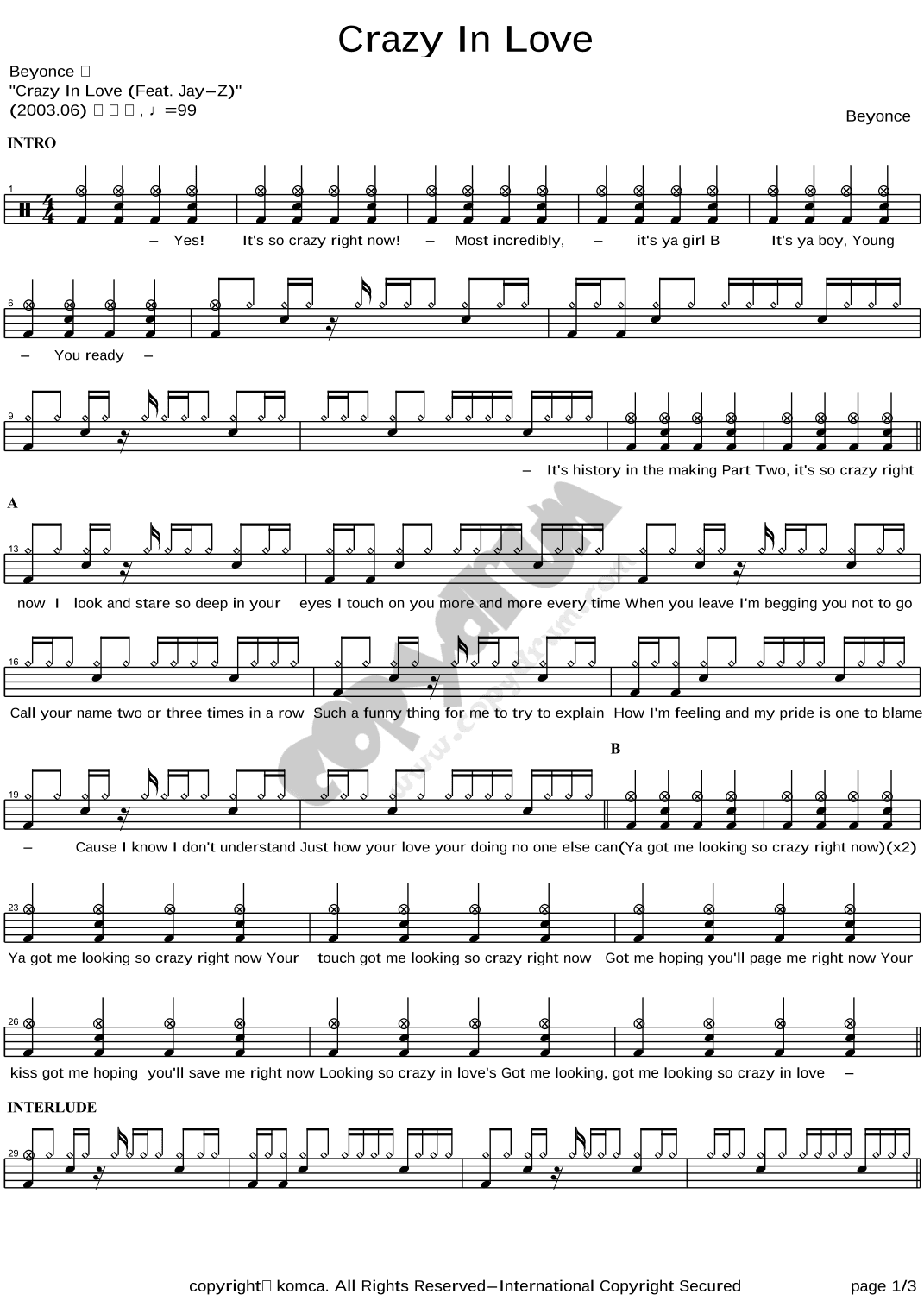 Crazy In Love (arr. COPYDRUM)