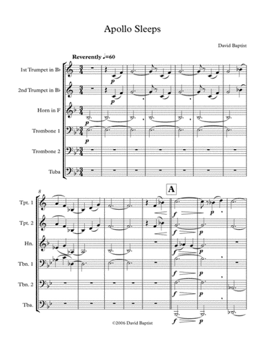 Apollo Sleeps for Brass Sextet