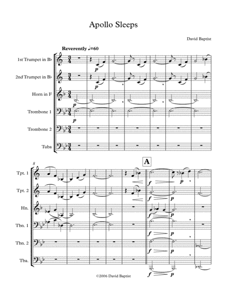 Apollo Sleeps for Brass Sextet