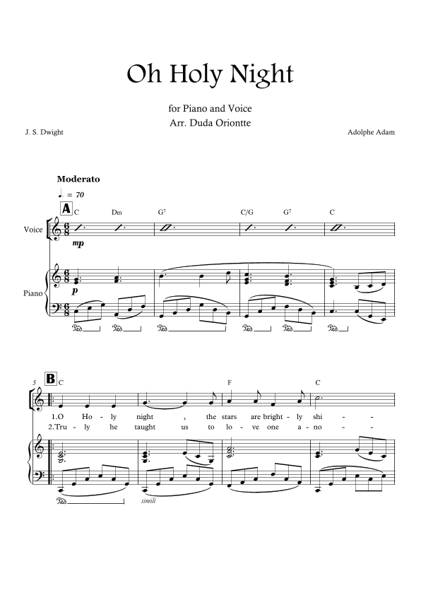 Oh Holy Night (C major - with chords) (arr. Duda Oriontte)