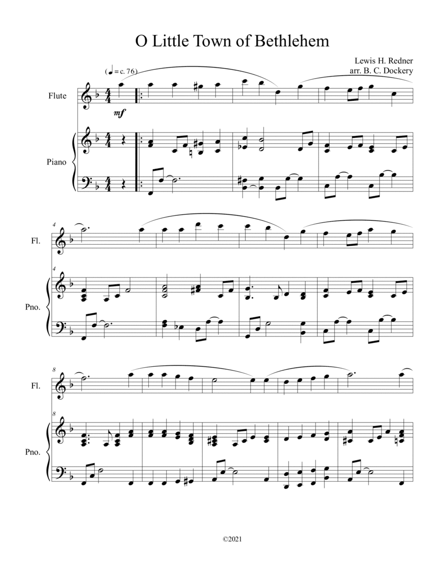 O Little Town of Bethlehem (Flute Solo) with piano accompaniment (arr. B. C. Dockery)