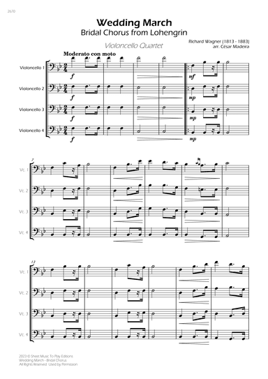 Wedding March (Bridal Chorus) - Cello Quartet (Full Score) - Score Only (arr. César Madeira)