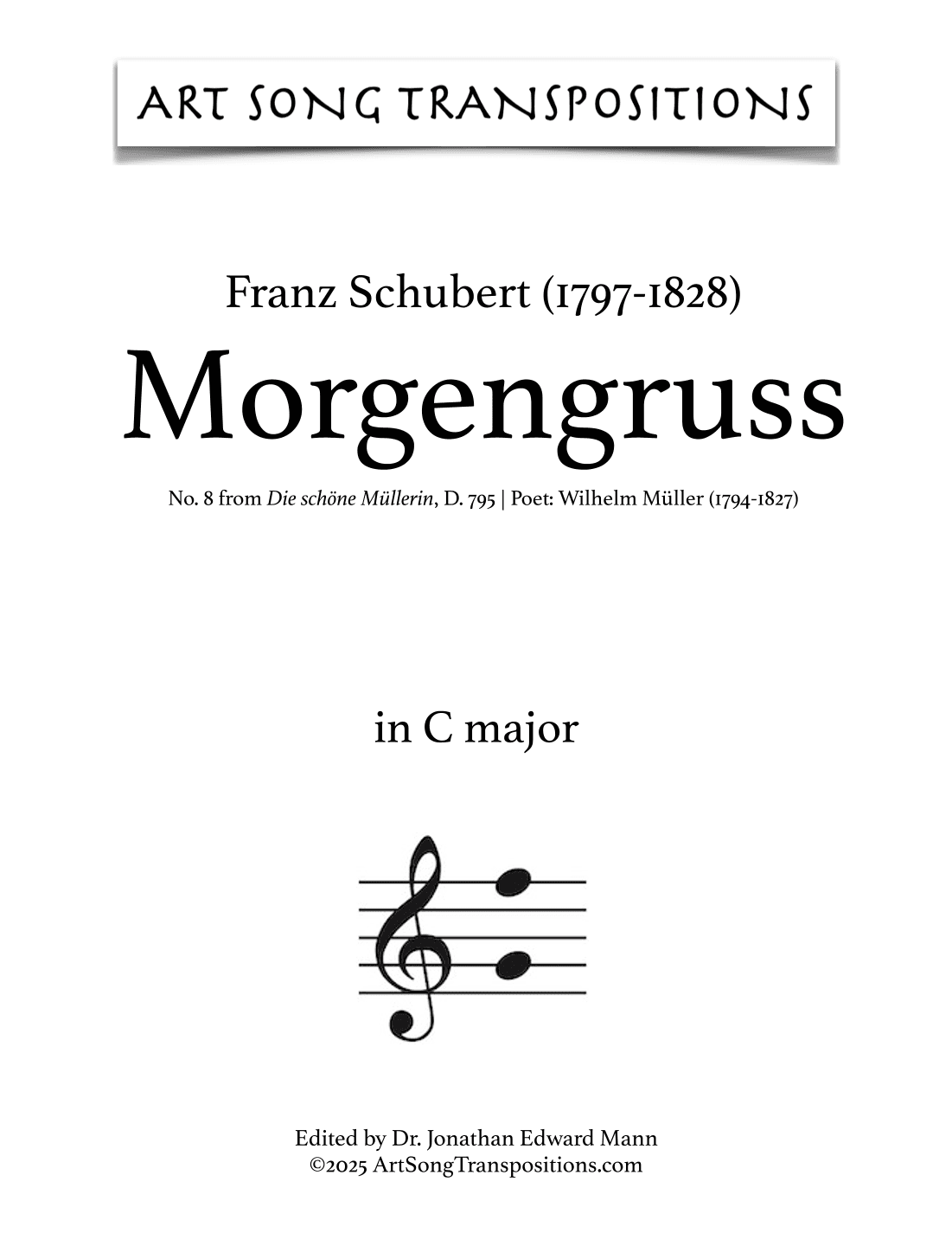SCHUBERT: Morgengruss (transposed to C major) (arr. ArtSongTranspositions.com)