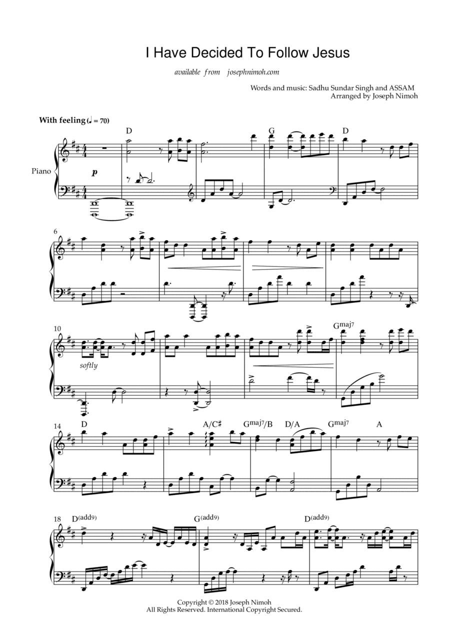I have decided to follow Jesus - Solo Piano (arr. Joseph Nimoh)
