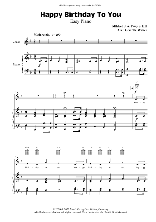 Happy Birthday To You (arr. Gert Th. Walter)