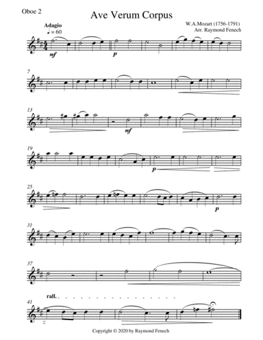 Ave Verum Corpus - W.A.Mozart - Oboe Quartet - Intermediate (arr. Raymond Fenech)