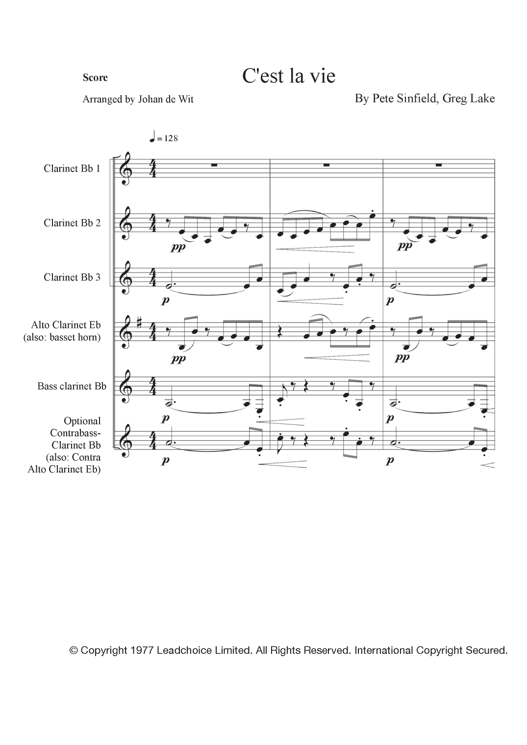 C'est La Vie (arr. Johan de Wit)
