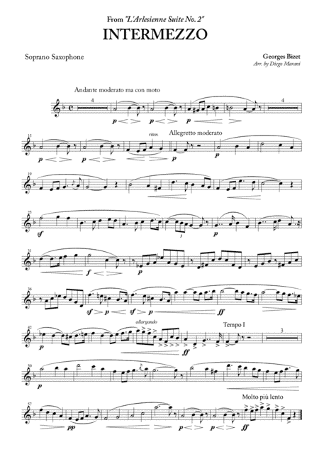 Intermezzo from "L'Arlesienne Suite No. 2" for Saxophone Quartet (arr. Diego Marani)