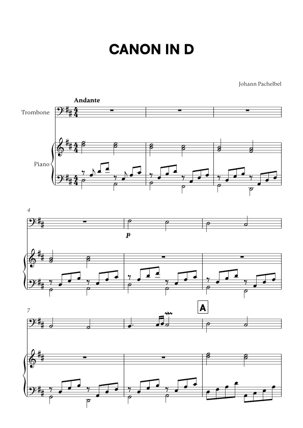 Canon in D (for Trombone and Piano) (arr. Cadenza Editions)