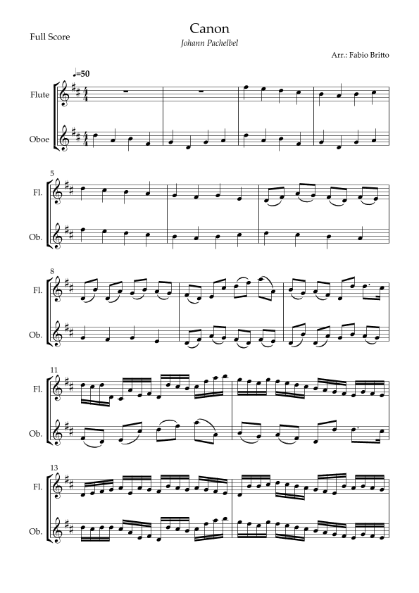 Canon - Johann Pachelbel (Wedding/Reduced Version) for Flute & Oboe Duo (arr. Fabio Britto)