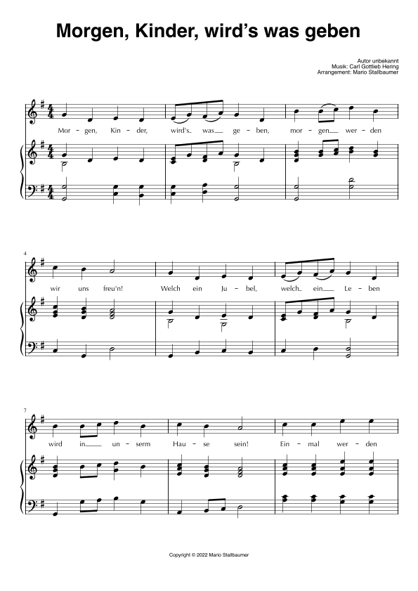 Morgen, Kinder, wird’s was geben (arr. Mario Stallbaumer)