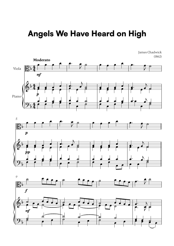 Angels we have heard on high (for Viola and Piano) (arr. Cadenza Editions)