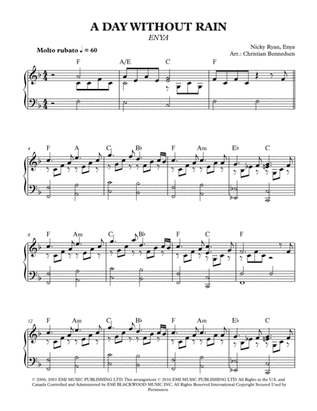 A Day Without Rain (arr. Christian Bennedsen)