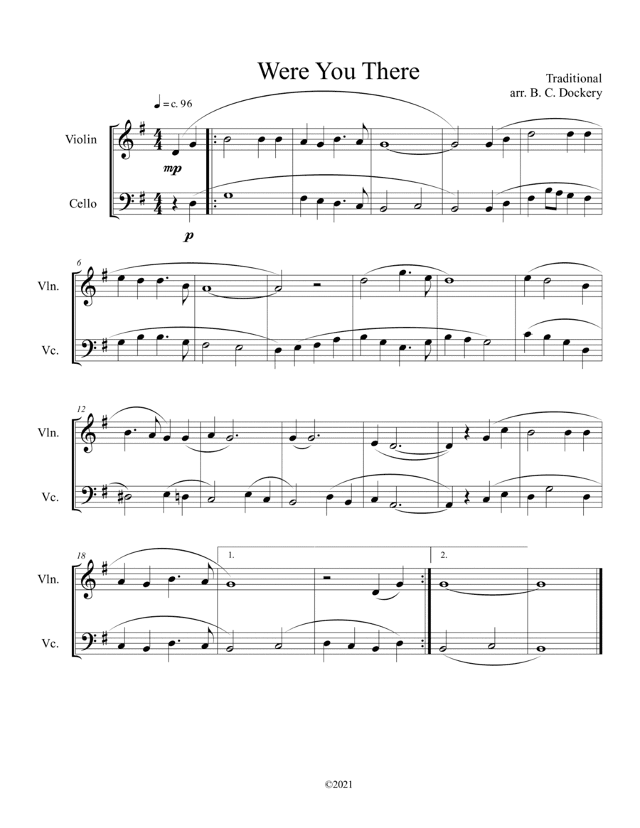Were You There (violin and cello duet) (arr. B. C. Dockery)
