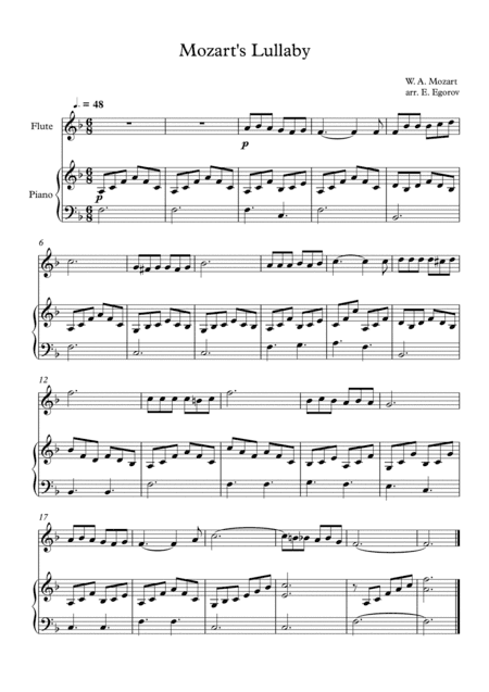 Mozart's Lullaby, For Flute & Piano