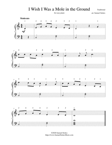 I Wish I Was a Mole in the Ground - for easy piano (arr. Samuel Stokes)