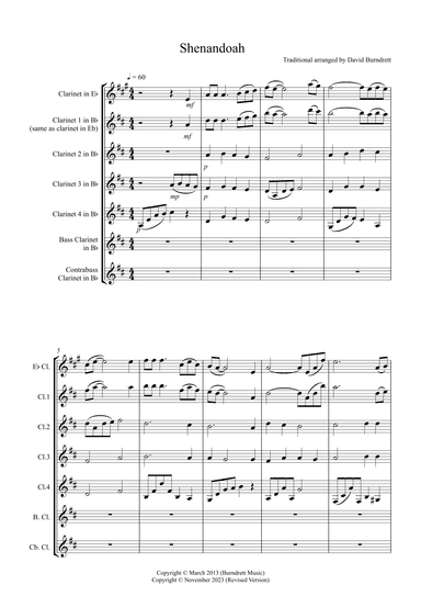 Shenandoah for Clarinet Choir (arr. David Burndrett)