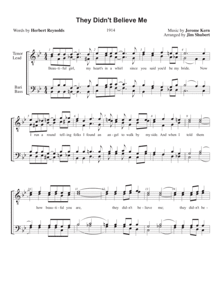 They Didn't Believe Me (arr. Jim Shubert)