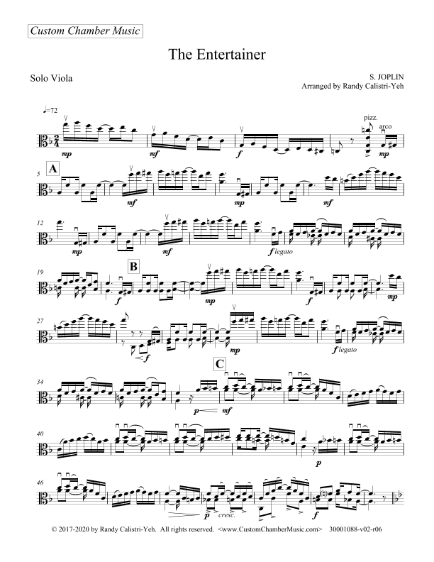 Joplin "The Entertainer" (solo viola) (arr. Randy Calistri-Yeh)