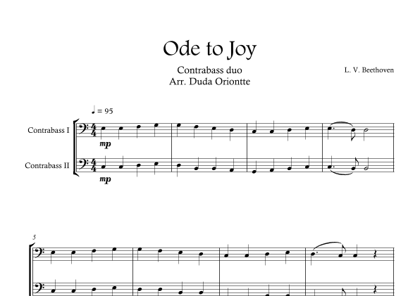 Ode the Joy ( double bass Duo - Beethoven Symphony No. 9 ) BEGINNER (arr. Duda Oriontte)