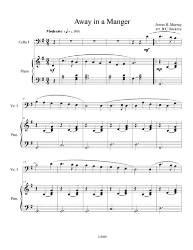 Away in a Manger (cello solo) with optional piano accompaniment (arr. B C Dockery)