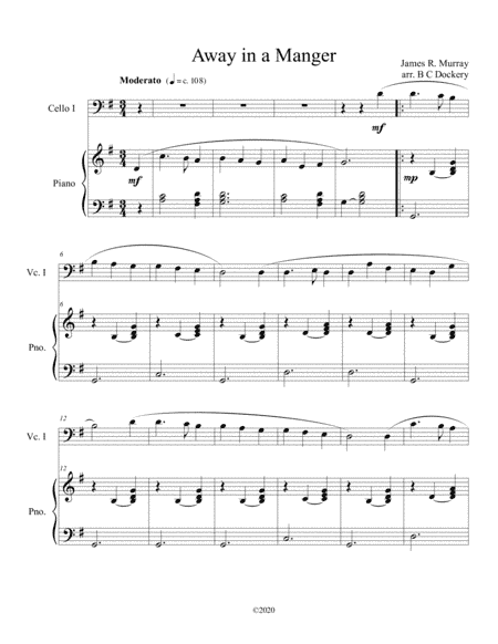 Away in a Manger (cello solo) with optional piano accompaniment (arr. B C Dockery)
