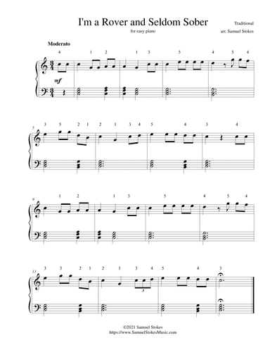 I'm a Rover and Seldom Sober - for easy piano (arr. Samuel Stokes)