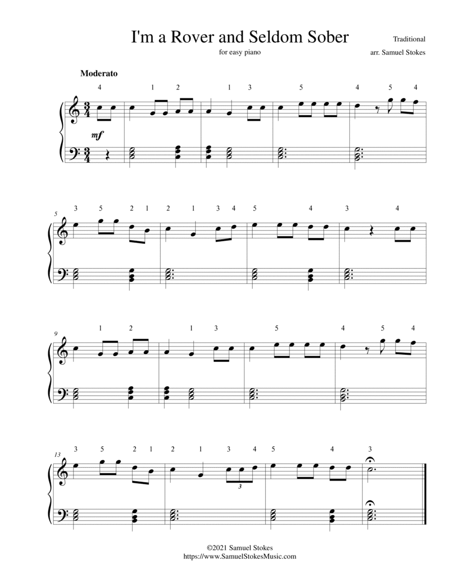 I'm a Rover and Seldom Sober - for easy piano (arr. Samuel Stokes)