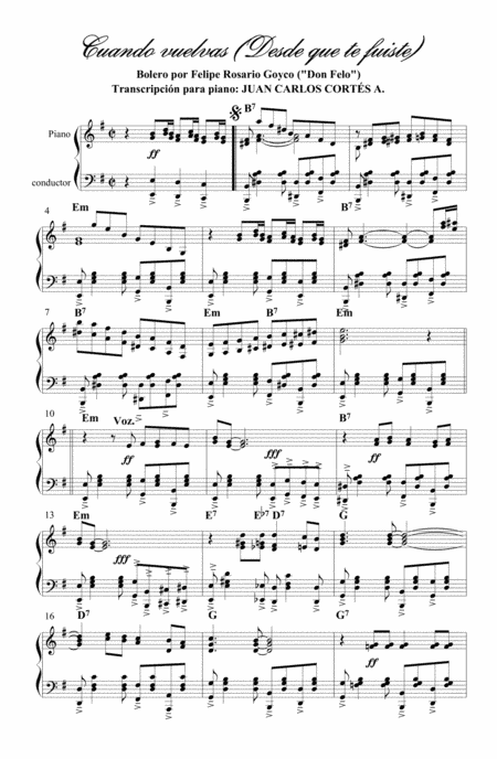 "Cuando vuelvas" o "Desde que te fuiste" - Bolero por Felipe Rosario Goyco "Don Felo" (arr. Juan Carlos Cortés A.)