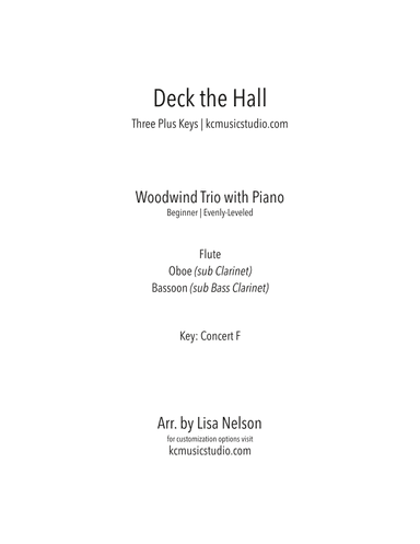 Deck the Halls for Woodwind Trio with Piano Accompaniment (arr. Lisa Nelson)