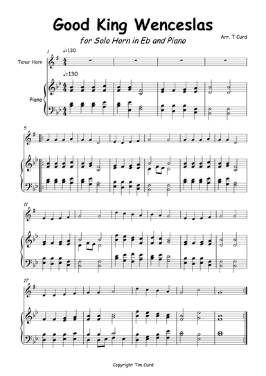 Good King Wenceslas for Horn in Eb and Piano (arr. Tim Curd)