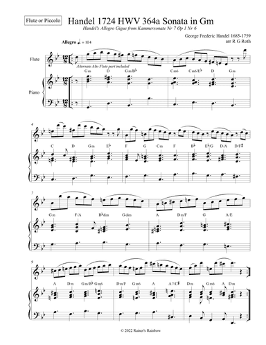 Handel's Gigue or Tarantela For Flute Pic or Alto Flute (arr. R G Roth)