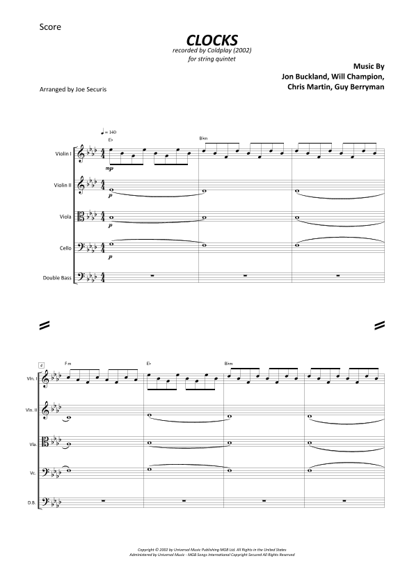 Clocks (arr. Joe Securis)