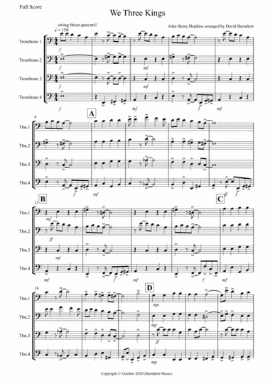 We Three Kings (Jazzy Style!) for Trombone Quartet (arr. David Burndrett)
