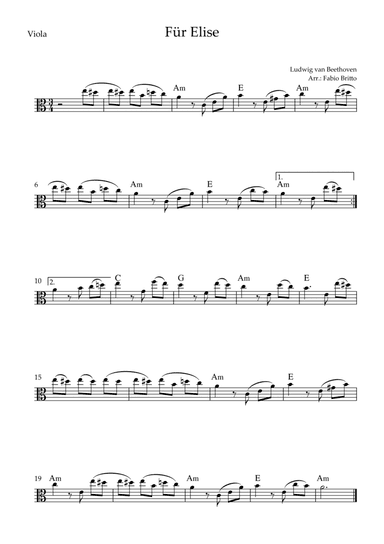 Für Elise (Beethoven) for Viola Solo with Chords (Simplified) (arr. Fabio Britto)