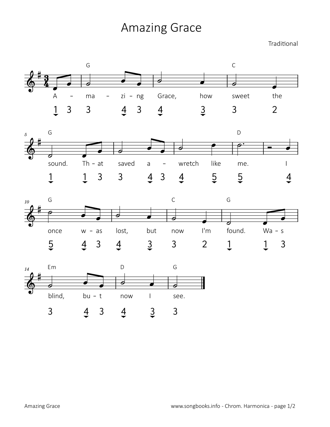 Amazing Grace (arr. songbooks.info)