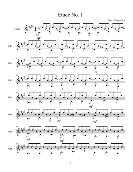 Etude No.1 For Guitar by Neal Fitzpatrick-Standard Notation